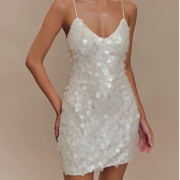 Meshki Dresses & Skirts - Meshki Romilly White Sequin Mini Slip Dress